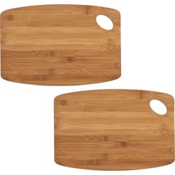 2x Rechthoekige bamboe houten snij/serveerplanken met ophangoog 34 cm - Snijplanken