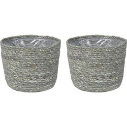 Set van 4x stuks plantenpot/bloempot van jute/zeegras diameter 15 cm en hoogte 12 cm ijsblauw/grijs - Plantenpotten