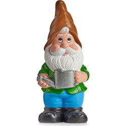 Tuinkabouter beeldje - Dwerg - bruine muts - Keramiek - 38 cm - Tuinbeelden