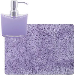 MSV badkamer droogloop tapijt - Langharig - 50 x 70 cm - incl zeeppompje 260 ml - lila paars - Badmatjes