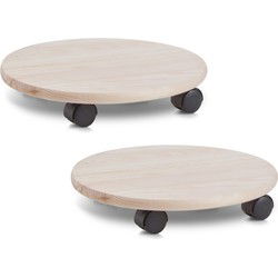 Zeller Planten trolley - 4x - multiroller hout - rond - 35 cm - Planten onderzetter