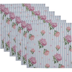 Clayre & Eef Servetten Katoen Set van 6  40x40 cm Blauw Roze Hortensia