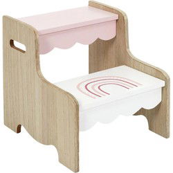 Houten Kinderopstapje - Regenboog Design - Roze - Wit - 33 cm
