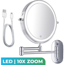 Mirlux Make Up Spiegel met LED Verlichting - 10X Vergroting - Wandspiegel Rond - Scheerspiegel Wandmodel - Badkamer - Douche - Chroom