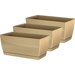 Set van 3x stuks plantenpotten/bloempotten kunststof glanzend mat goud 24 x 12 x 11 cm - Plantenpotten