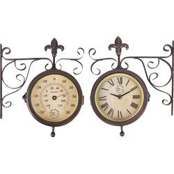 Esschert Design Stationsklok incl thermometer - 25 x 29 cm - staal - Wandklokken
