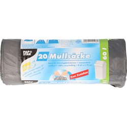 Papstar afvalzakken/vuilniszakken - 20x stuks - 60 liter - zwart - Prullenbak zakken - Vuilniszakken