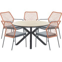 Garden Impressions Ross tuinset 6-delig koper - Tulli tuintafel Ø148x75 cm light teak look