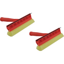 2x Stuks raamtrekkers rood met spons en kunststof handvat 23 cm - Raamwissers