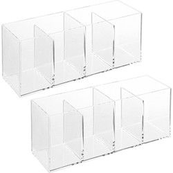 Set van 2x stuks make-up organizer 4 vakken rechthoek 22 x 7 cm van kunststof - Make-up dozen