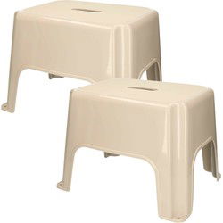 PlasticForte Keukenkrukje/opstapje - 2x - Handy Step - beige - kunststof - 40 x 30 x 28 cm - Huishoudkrukjes