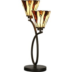 LumiLamp Tiffany Tafellamp  46x28x63 cm Beige Glas Tiffany Bureaulamp