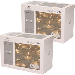 Set van 2x stuks kerstverlichting warm wit 240 leds met dimmer en timer functie 2400 cm - Kerstverlichting kerstboom