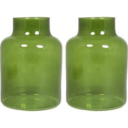 Floran Bloemenvaas Milan - 2x- transparant groen glas - D15 x H20 cm - melkbus vaas met smalle hals - Vazen