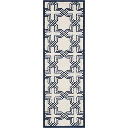 Safavieh Geometrisch Geweven Vloerkleed voor Binnen- en Buitengebruik, Amherst Collectie, AMT413, in Ivoor & Navy, 69 X 213 cm