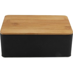Opbergblik - zwart met bamboe deksel - 1,7L - 19 x 13 cm - bewaarblik - Voorraadblikken