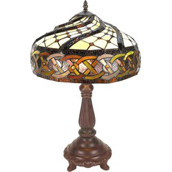 LumiLamp Tiffany Tafellamp  Ø 34x58 cm  Bruin Kunststof Glas Tiffany Bureaulamp