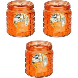 3x citronella kaarsen - in glazen pot - 12 cm - oranje - geurkaarsen