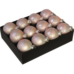 24x stuks luxe glazen gedecoreerde kerstballen licht roze 7,5 cm - Kerstbal
