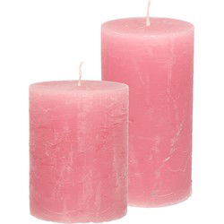Stompkaarsen/cilinderkaarsen set - 2x - oud roze - rustiek model - Stompkaarsen
