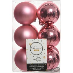 12x stuks kunststof kerstballen lippenstift roze 6 cm glans/mat - Kerstbal