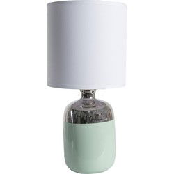 Clayre & Eef Tafellamp  Ø 15x33 cm  Wit Zilverkleurig Keramiek Rond Bureaulamp