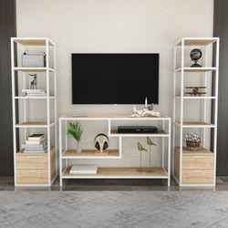 TV Meubel Set Robbins White Wit Eik Melamine 198x160x39 cm