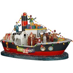 LuVille Sinterklaas Miniatuur Pakjesboot met LED Verlichting - L33 x B18 x H19 cm - Meerkleurig