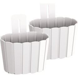 Set van 4x stuks wood-look muur plantenpot/bloempot kunststof dia 20 cm/hoogte 15 cm parel wit - Plantenpotten