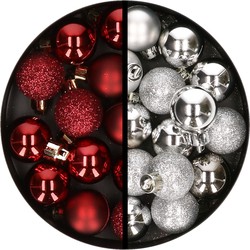 34x stuks kunststof kerstballen donkerrood en zilver 3 cm - Kerstbal