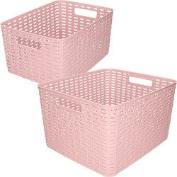 Set van 5x stuks opbergboxen/opbergmandjes rotan oud roze kunststof - Opbergbox
