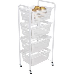 Artex Keuken/badkamer trolley met manden - groente/spullen - 4 lagen - 37 x 31 x 86 cm - wit/wit - Opberg trolley