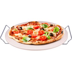 Pizzasteen BBQ/oven rond keramiek 33 cm met handvaten - Pizzaplaten