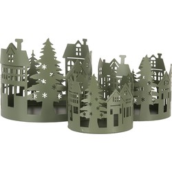 Clayre & Eef Decoratie Beeld Set van 3 Huis Ø 15 / Ø 12 /Ø 10 cm Groen Metaal