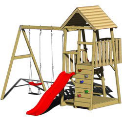 Wendi Toys Houten speeltoren Salamander - glijbaan, klimwand en 2 schommels