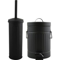 MSV Toiletborstel in houder/pedaalemmer set Industrial - Metaal - zwart - Badkameraccessoireset