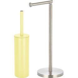 Spirella Badkamer accessoires set - WC-borstel/toiletrollen houder - geel/zilver - Badkameraccessoireset