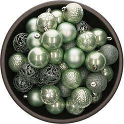 37x stuks kunststof kerstballen mintgroen (eucalyptus) 6 cm glans/mat/glitter mix - Kerstbal