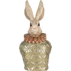 Clayre & Eef Decoratie Beeld Konijn 19x14x40 cm Beige Groen Kunststof