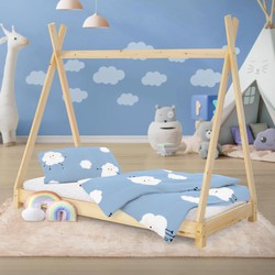 Kinderbed Tipi met lattenbodem 80x160 cm naturel hout ML-Design