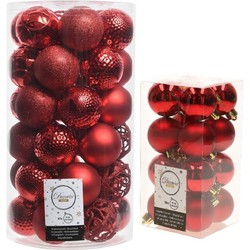 Kerstversiering kunststof kerstballen rood 4-6 cm pakket van 53x stuks - Kerstbal