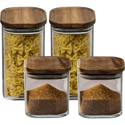 Set van 4x keuken voorraadbussen/potten glas 0.6 en 1.3 Liter inhoud - Voorraadpot