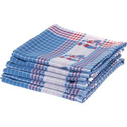Twentse Damast Theedoekenset - 6 stuks - Kissing Couple Blauw