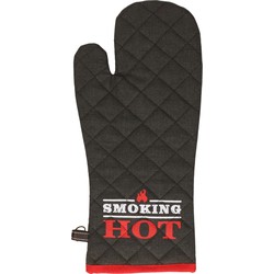 BBQ handschoenen - hittebestendig tot 250 graden - antraciet/rood- katoen - ovenwanten - Barbecuegereedschapset