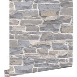 ESTAhome behang stenen muur lichtgrijs en beige - 53 cm x 10,05 m - 138518
