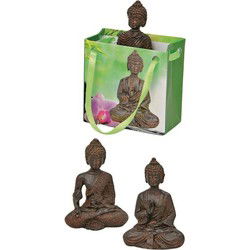 Klein cadeau Boeddha beeld - bruin - in cadeautasje - H5,5 cm - Beeldjes