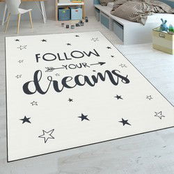 Kindervloerkleed - Aleris - Follow Your Dreams - Wit - 120x160 cm