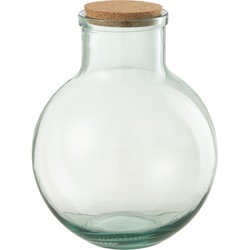 J-line - Voorraadpot Rond Kurk Gerecycleerd Glas Large - 23.5x23.5x31cm