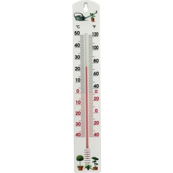 Thermometer buiten - wit - kunststof - 40 cm - plantjes print - Buitenthermometers