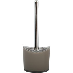 MSV Toiletborstel in houder/wc-borstel Aveiro - PS kunststof/rvs - beige/zilver - 37 x 14 cm - Toiletborstels